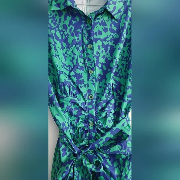 Elegant Green and Blue Patterned Dress - Picture 6 of 7